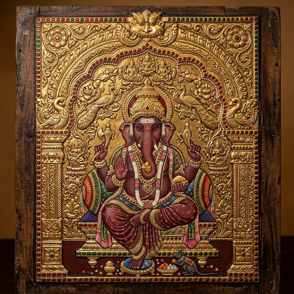 Handcrafted 24K Gold Tanjore Ganesha